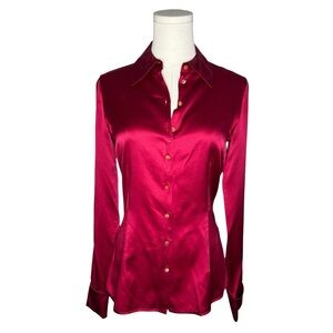 Wolford Red Silk Long Sleeve Button Down Shirt Office Career Quiet Luxury